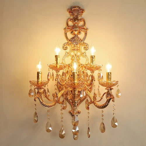 Elegant gold crystal wall light with five heads for stylish interiors - vue 6 sur 8