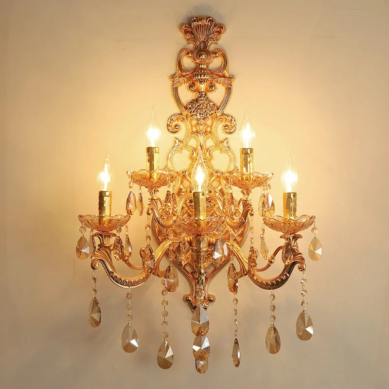 Elegant gold crystal wall light with five heads for stylish interiors - vue 5 sur 8