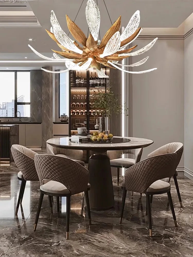 Dimmable copper and glass LED chandelier for indoor use - vue 3 sur 11
