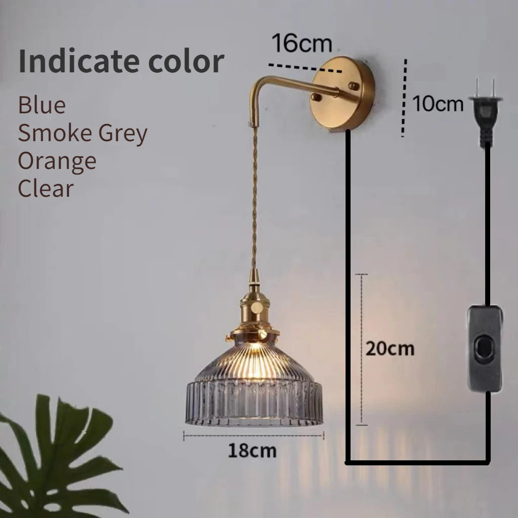 Modern vintage glass wall light for bedroom, mirror, hallway, bedside, cafe, restaurant, switch and plug - vue 20 sur 20