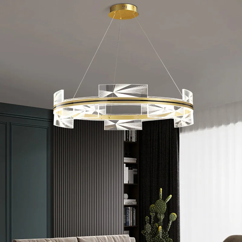 Modern creative geometric chandelier with gold circle