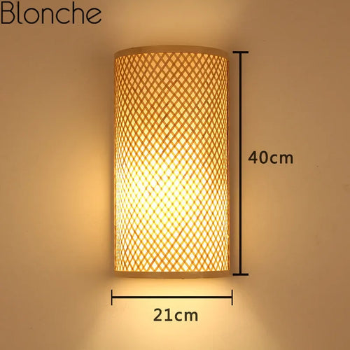 Traditional bamboo wall light retro design for bedroom, hallway, hotel, restaurant decor hand-woven lamp - vue 4 sur 5