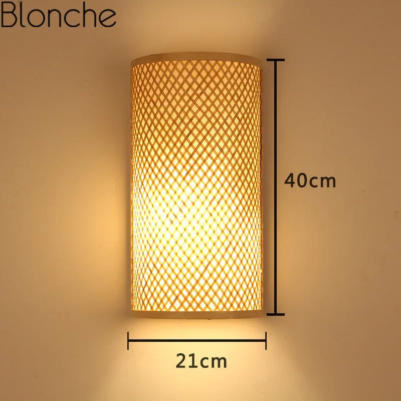 Traditional bamboo wall light retro design for bedroom, hallway, hotel, restaurant decor hand-woven lamp - vue 4 sur 5