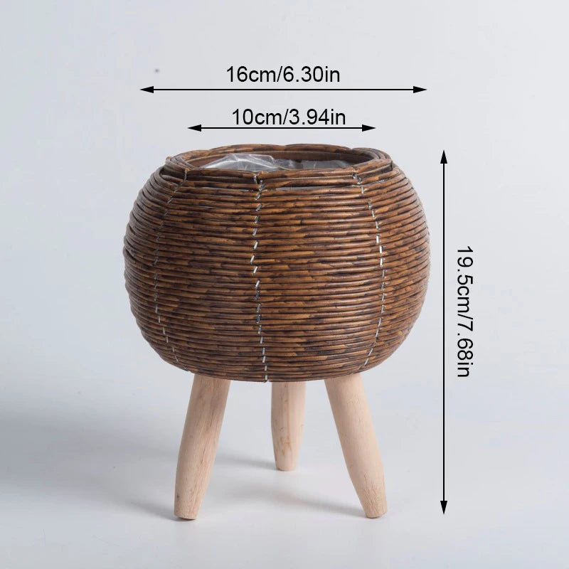 Nordic rattan imitation flower shelf with removable legs - vue 10 sur 12