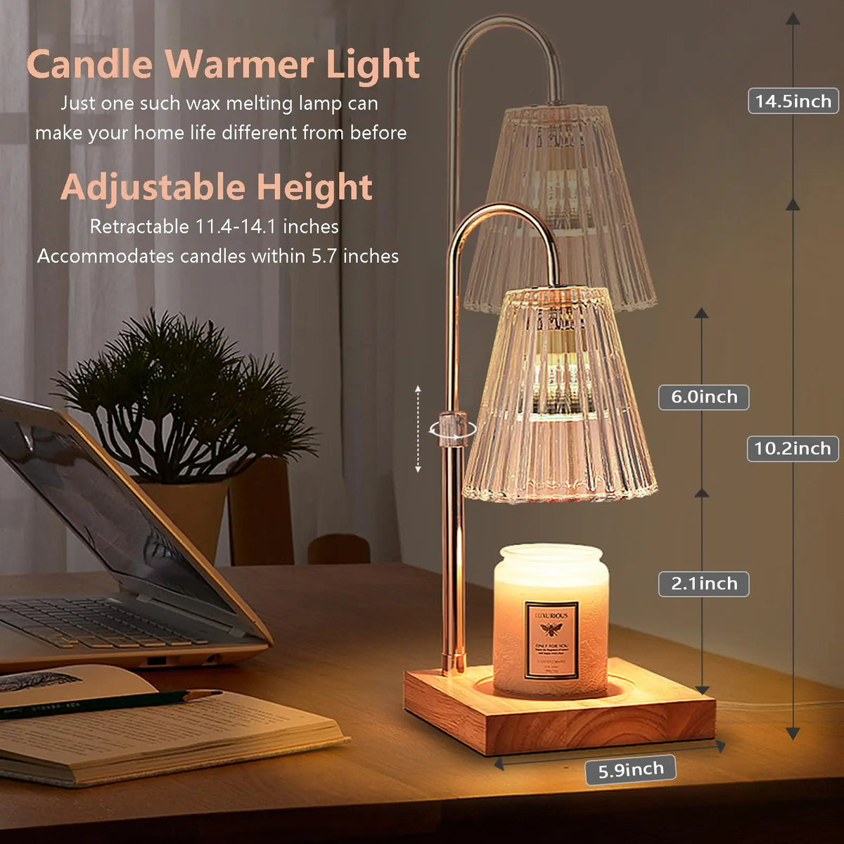 Desk lamp candle warmer with timer and dimmable brightness