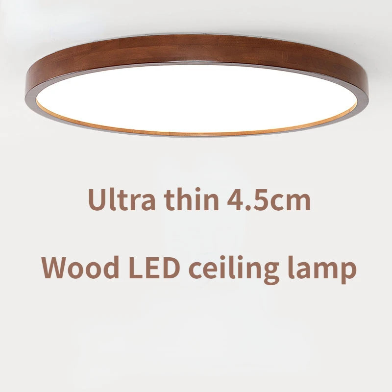 Ultra-slim Chinese walnut round wood ceiling light, Nordic design for bedroom, study, balcony or hallway - vue 5 sur 5