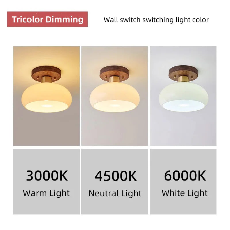 Walnut Wood Ceiling Light Fixture, Modern Wabi-Sabi Style, Grass Led Ceiling Lamp for Hallway, Entryway, Kitchen, Foyer - vue 2 sur 7