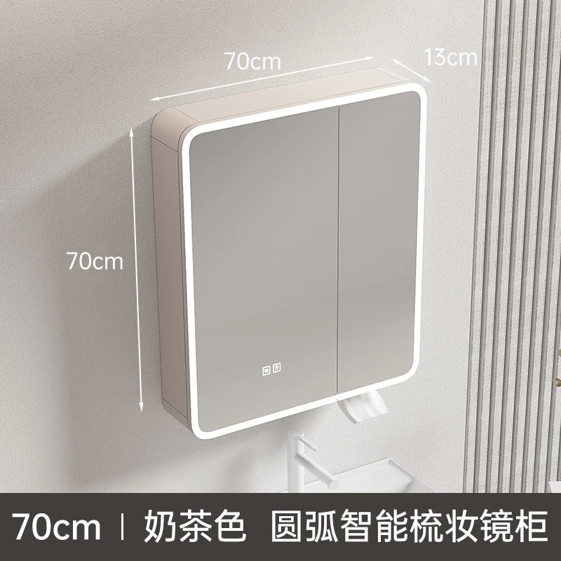 circular aluminum wardrobe with mirror, smart lighting and storage - vue 10 sur 32