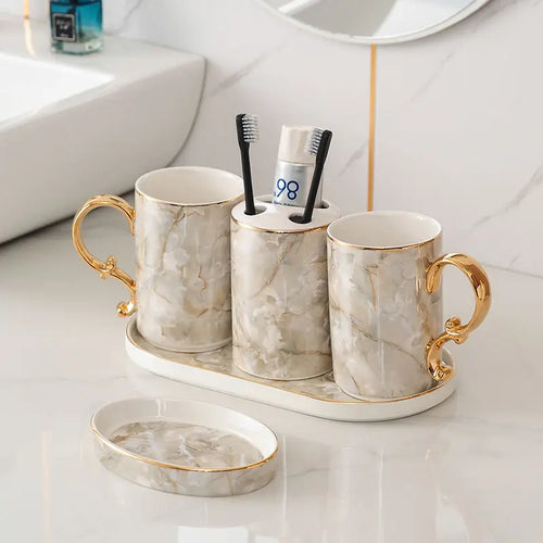 decorative and practical marbled ceramic bathroom accessories - vue 16 sur 18