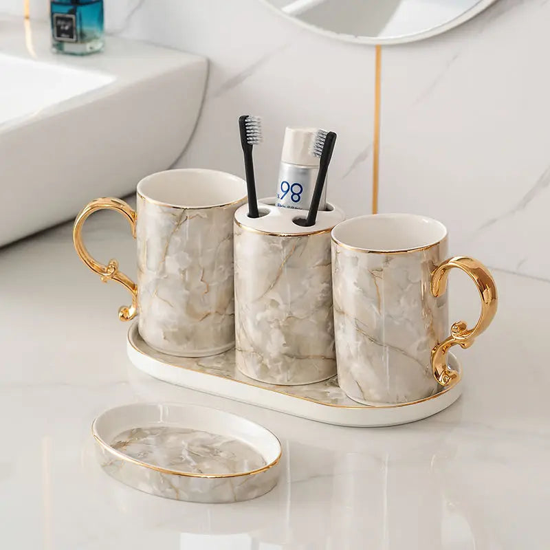 decorative and practical marbled ceramic bathroom accessories - vue 15 sur 18