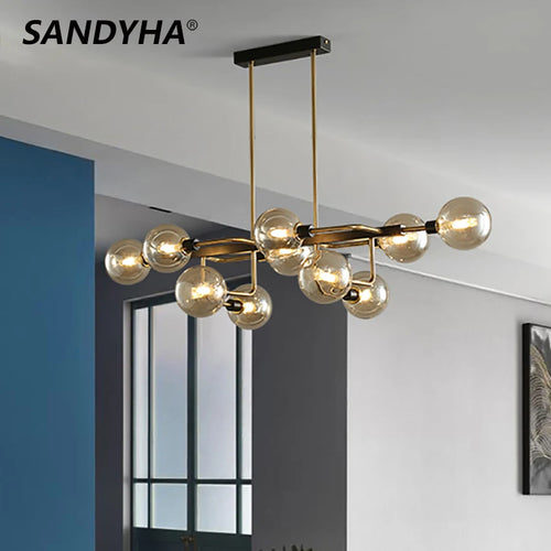 lustre moderne en verre design avec bulles LED décoratif