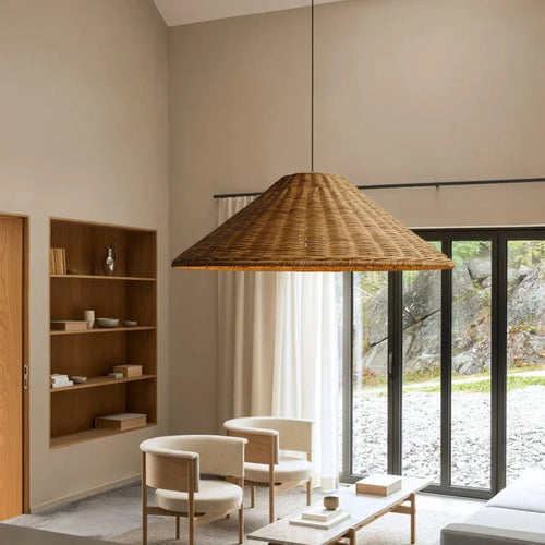 Handmade vintage rattan pendant light for indoor lighting - vue 5 sur 16