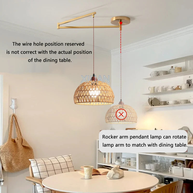 Wabi-sabi vintage chandelier with folding fabric shade - vue 3 sur 11