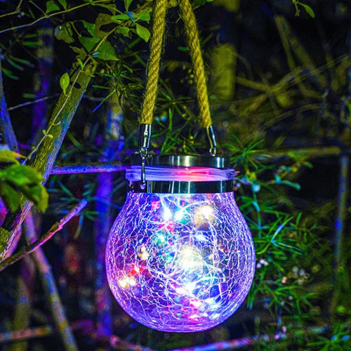 Hanging solar crackle glass lamp for garden and outdoor use - vue 9 sur 9