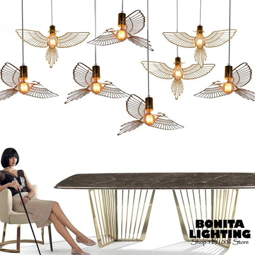 Modern stainless steel pendant light bird peace and love - vue 2 sur 8