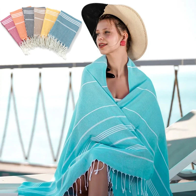 Turkish cotton beach towel with fringes and quick drying - vue 3 sur 7