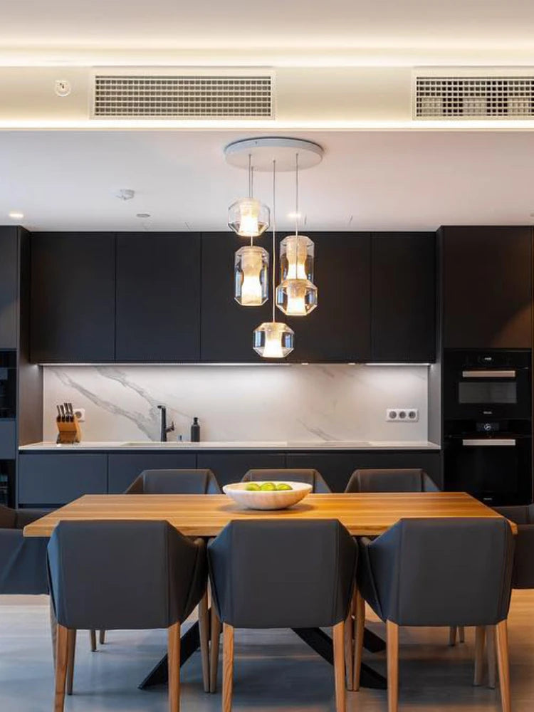 Natural marble glass chandelier modern minimalist decorative - vue 3 sur 8