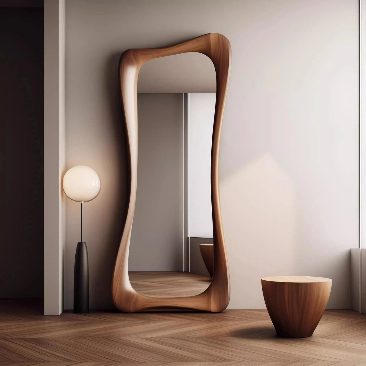 French decorative mirror in walnut wood, luxury retro style - vue 3 sur 5