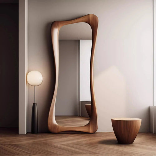 French decorative mirror in walnut wood, luxury retro style - vue 3 sur 5