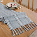 Embroidered bohemian table runner with woven tassels
