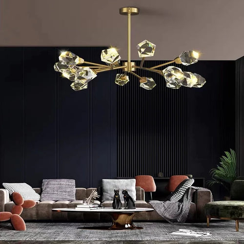 lampe lustre led laiton cristal or décor maison - vue 5 sur 18
