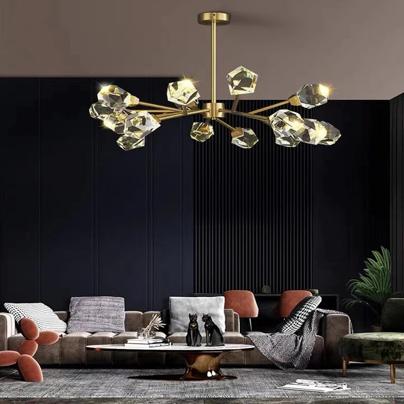 lampe lustre led laiton cristal or décor maison - vue 4 sur 18