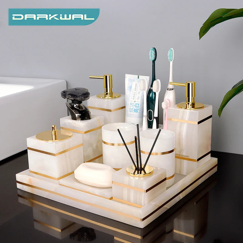 natural marble bathroom accessory set