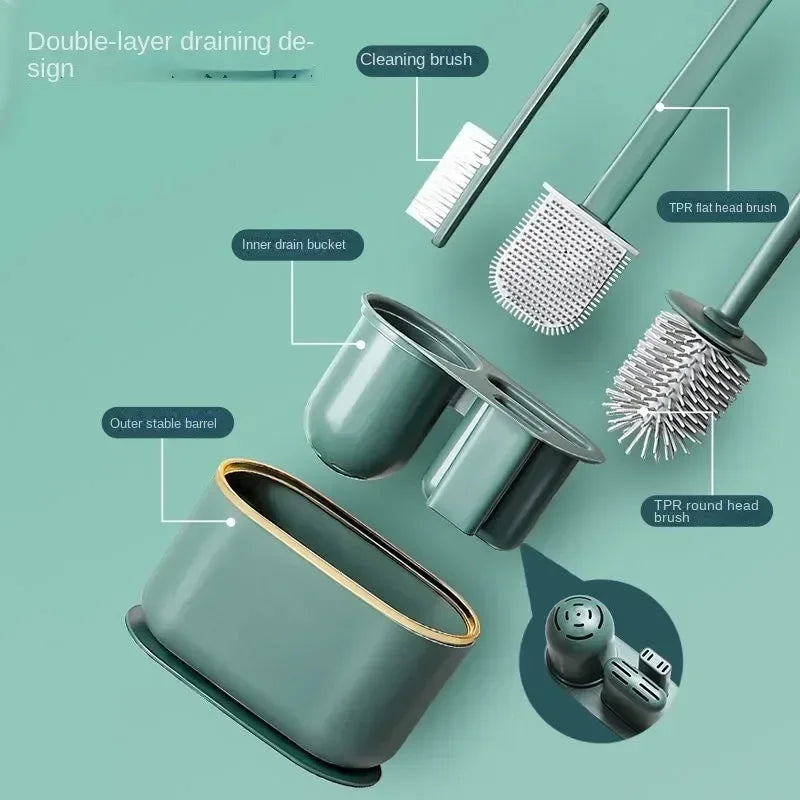Multi-functional toilet brush with silicone holder, no-drill wall mount - vue 2 sur 6