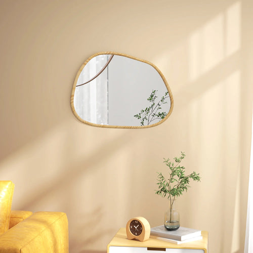 homcom irregular shape wall mirror natural wood frame - vue 3 sur 7