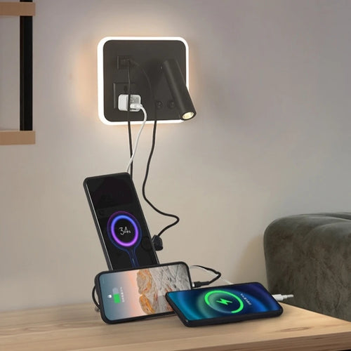 LED bedside wall lamp with USB port and rotary switch - vue 3 sur 14