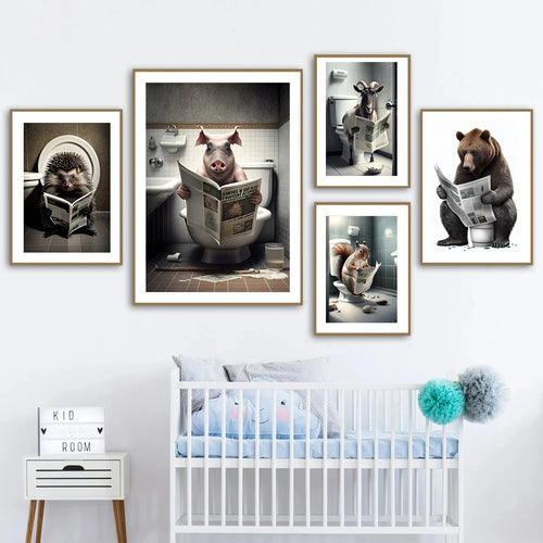Humorous animal canvas wall art for bathroom - vue 4 sur 7