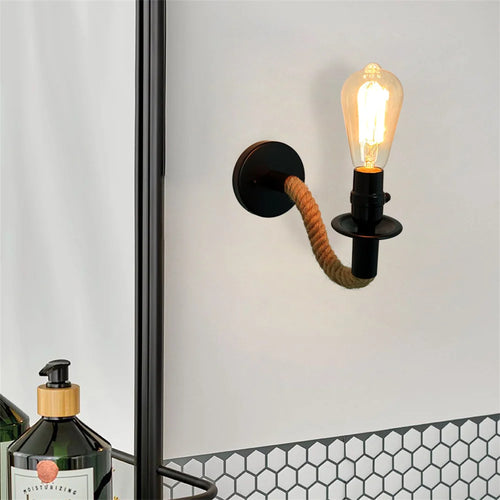 Vintage nordic loft hemp and iron wall light