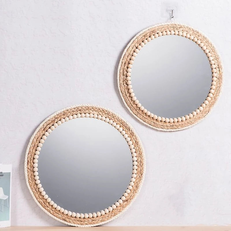Round rattan wall mirror for interior decoration - vue 5 sur 6