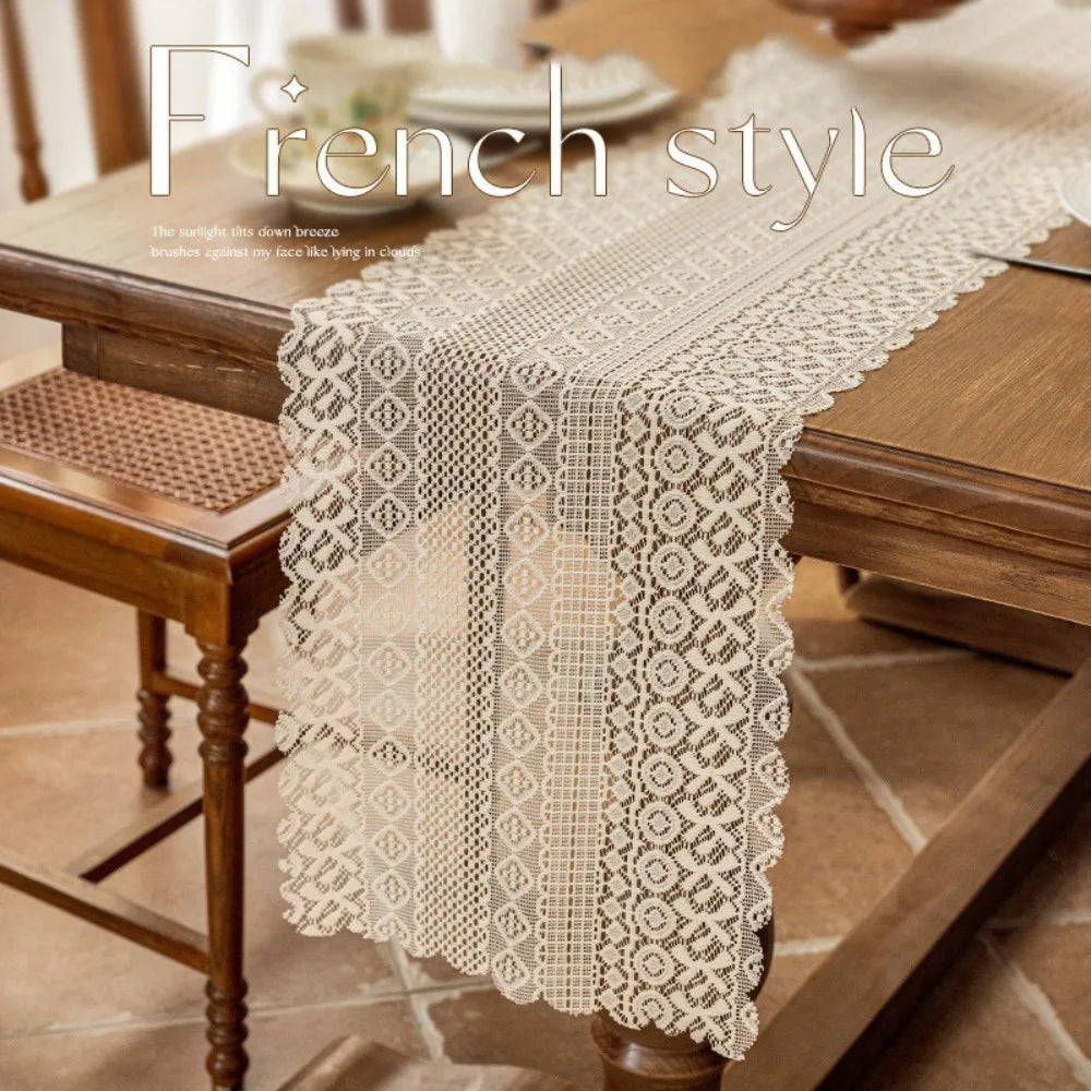 Vintage lace openwork table runner romantic style