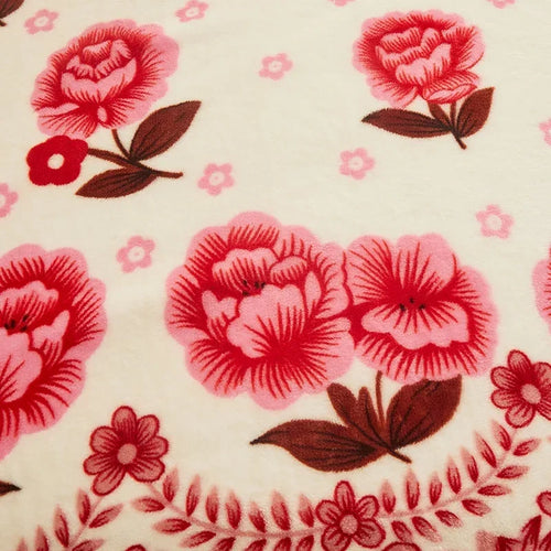 Soft fleece throw with check and floral pattern for living room - vue 5 sur 6