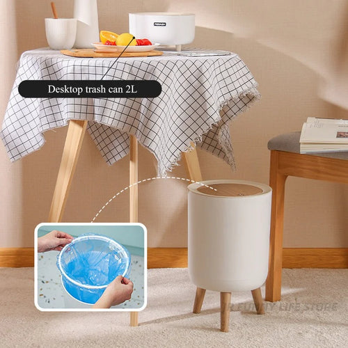 high foot wooden trash can with creative lid for waste - vue 5 sur 11
