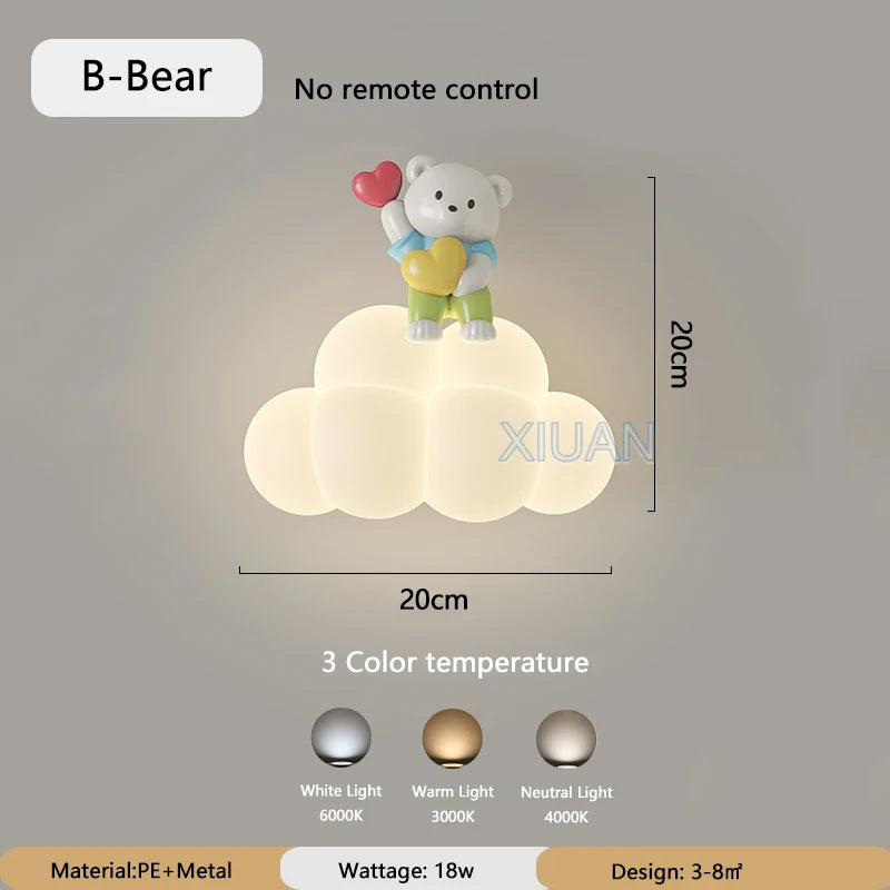 appliques murales créatives led pour enfants en forme d'ours ange lapin - vue 8 sur 9