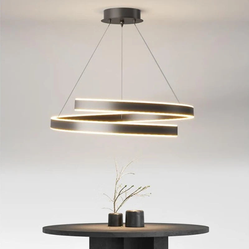 Tondi simple black/white chandelier for living room, dining room, kitchen – round interior lighting - vue 3 sur 12