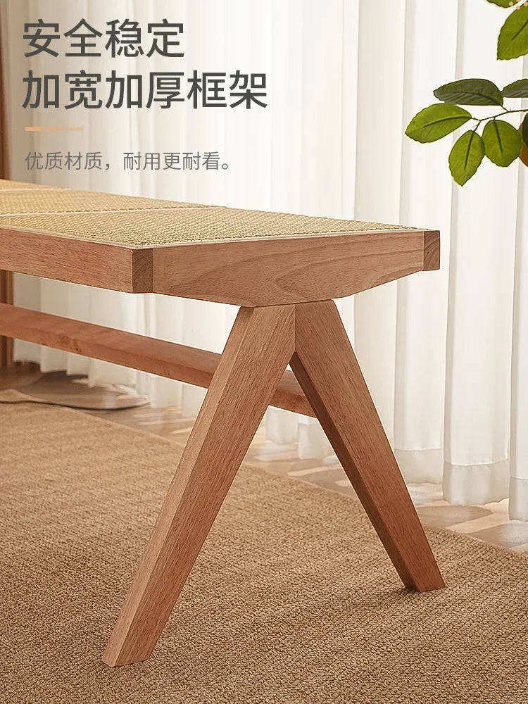 solid rattan bench for versatile and modern use - vue 5 sur 17