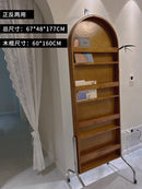 Adjustable solid wood full body mirror, magazine bookshelf mirror, floor standing retro with wheel fitting mirror