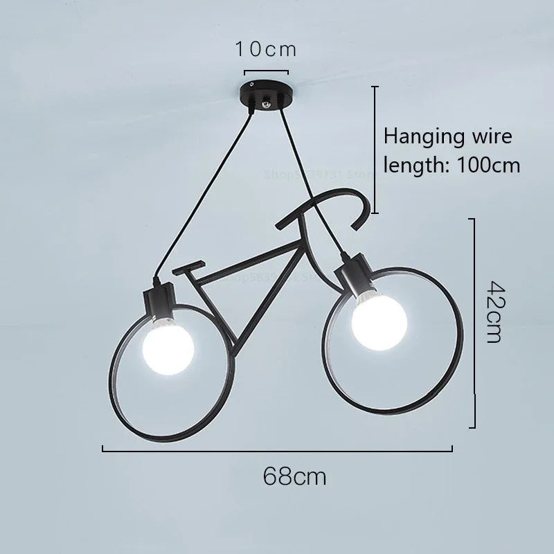 Modern iron bicycle pendant light for home decor - vue 9 sur 12