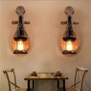 Vintage wooden wall light with glass and metal lampshade