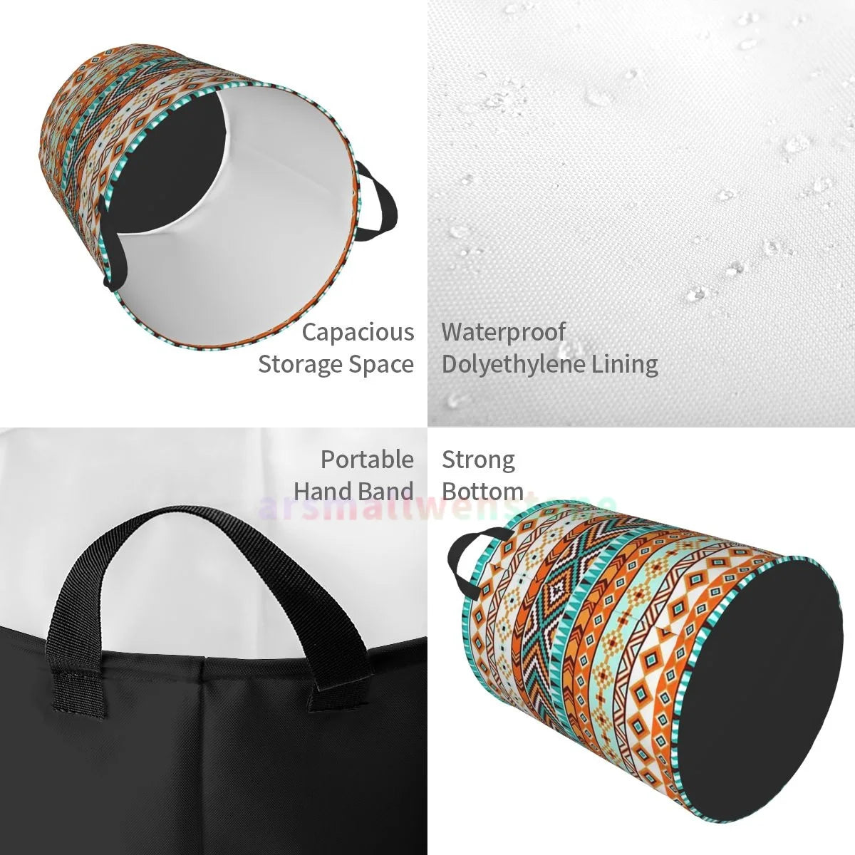 round ethnic laundry basket for storing toys and clothes - vue 10 sur 10