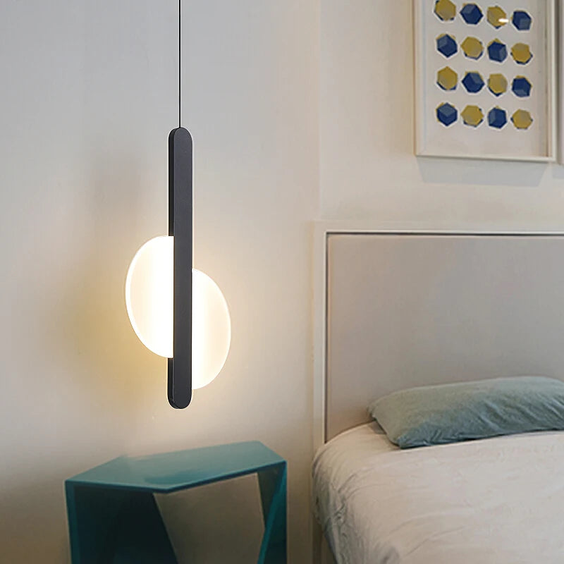 Modern geometric LED acrylic moon pendant light - vue 6 sur 24