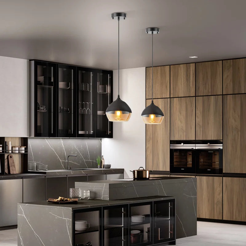 Clear glass and black metal ceiling light for interior decor