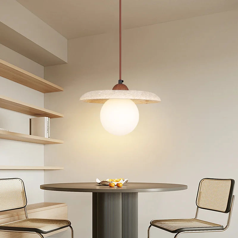 Retro natural stone and vintage glass pendant light - vue 5 sur 6