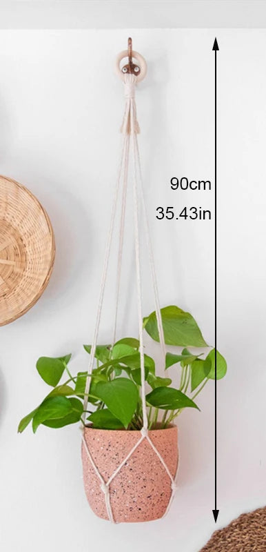 handmade macrame hanging plant holder made of natural cotton - vue 13 sur 23