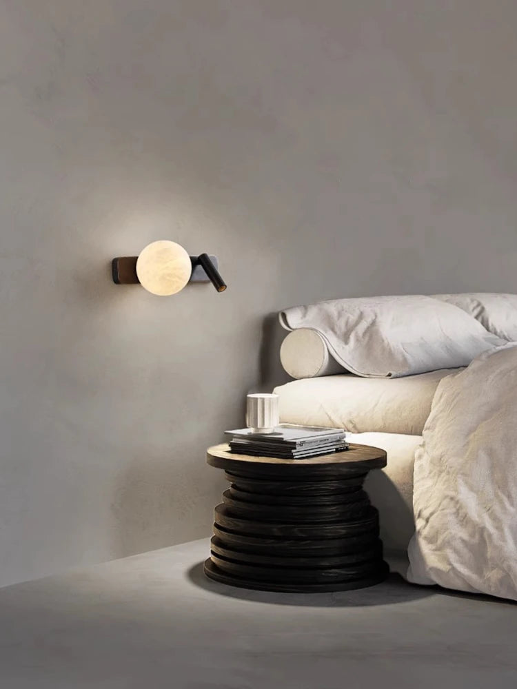 Modern Minimalist Black Rotatable All Copper Natural Marble Wall Lamp, Bedroom Bedside Lamp, Light Luxury Living Room Wall Lamp