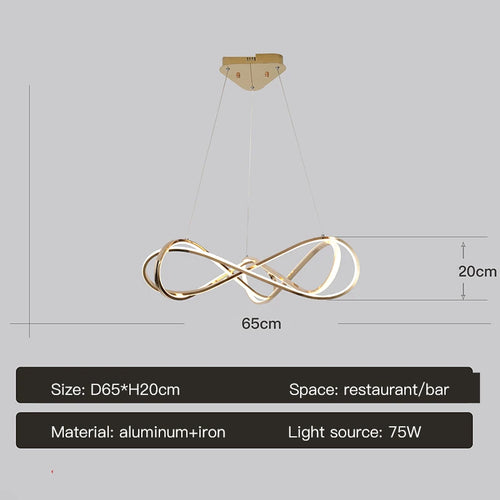 Modern LED chandelier with remote control, elegant curved design - vue 11 sur 12