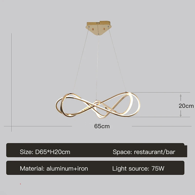 Modern LED chandelier with remote control, elegant curved design - vue 10 sur 12